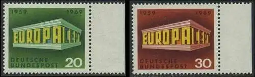 BUND 1969 Michel-Nummer 0583-0584 postfrisch SATZ(2) EINZELMARKEN RÄNDER rechts