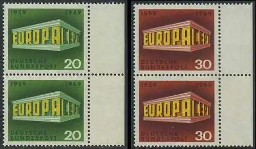 BUND 1969 Michel-Nummer 0583-0584 postfrisch SATZ(2) vert.PAARE RÄNDER rechts