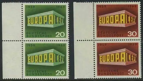 BUND 1969 Michel-Nummer 0583-0584 postfrisch SATZ(2) vert.PAARE RÄNDER links