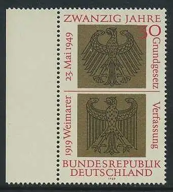 BUND 1969 Michel-Nummer 0585 postfrisch EINZELMARKE RAND links