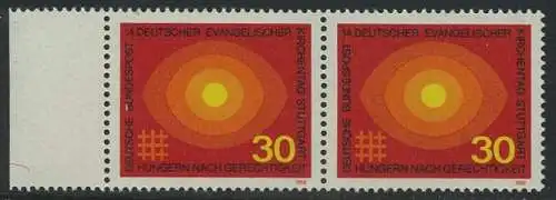 BUND 1969 Michel-Nummer 0595 postfrisch horiz.PAAR RAND links