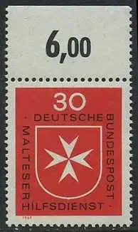 BUND 1969 Michel-Nummer 0600 postfrisch EINZELMARKE RAND oben (b)