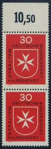 BUND 1969 Michel-Nummer 0600 postfrisch vert.PAAR RAND oben