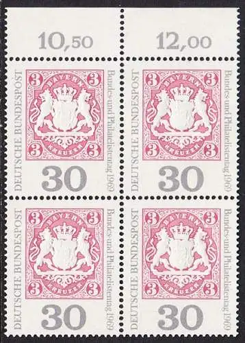 BUND 1969 Michel-Nummer 0601 postfrisch BLOCK RÄNDER oben (a)