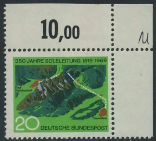 BUND 1969 Michel-Nummer 0602 postfrisch EINZELMARKE ECKRAND oben rechts