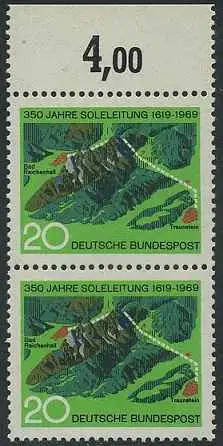 BUND 1969 Michel-Nummer 0602 postfrisch vert.PAAR RAND oben (a)