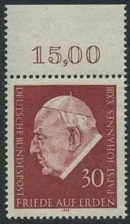 BUND 1969 Michel-Nummer 0609 postfrisch EINZELMARKE RAND oben (d)