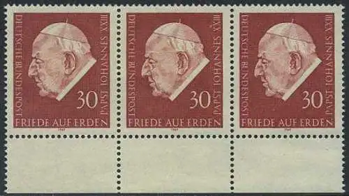 BUND 1969 Michel-Nummer 0609 postfrisch horiz.STRIP(3) RAND unten