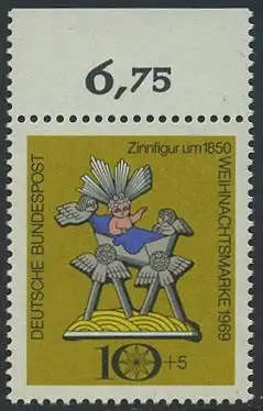 BUND 1969 Michel-Nummer 0610 postfrisch EINZELMARKE RAND oben