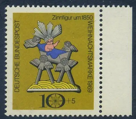 BUND 1969 Michel-Nummer 0610 postfrisch EINZELMARKE RAND rechts