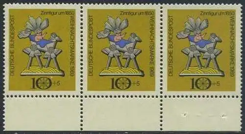 BUND 1969 Michel-Nummer 0610 postfrisch horiz.STRIP(3) RAND unten