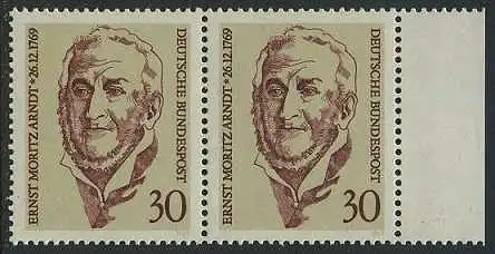 BUND 1969 Michel-Nummer 0611 postfrisch horiz.PAAR RAND rechts 
