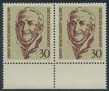 BUND 1969 Michel-Nummer 0611 postfrisch horiz.PAAR RAND unten 