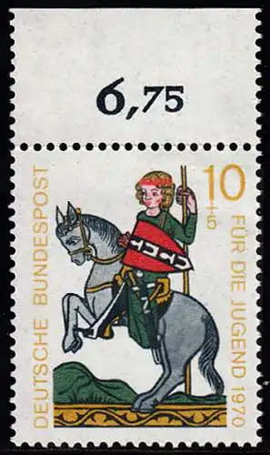 BUND 1970 Michel-Nummer 0612 postfrisch EINZELMARKE RAND oben (b)