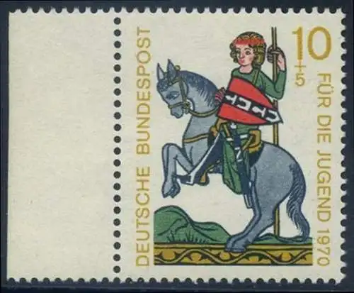 BUND 1970 Michel-Nummer 0612 postfrisch EINZELMARKE RAND links