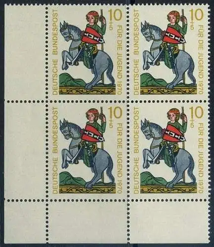 BUND 1970 Michel-Nummer 0612 postfrisch BLOCK ECKRAND unten links