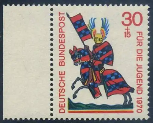 BUND 1970 Michel-Nummer 0614 postfrisch EINZELMARKE RAND links