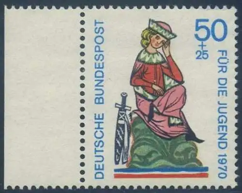 BUND 1970 Michel-Nummer 0615 postfrisch EINZELMARKE RAND links