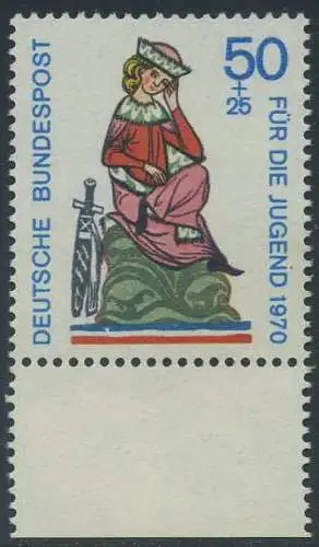 BUND 1970 Michel-Nummer 0615 postfrisch EINZELMARKE RAND unten