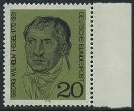 BUND 1970 Michel-Nummer 0617 postfrisch EINZELMARKE RAND rechts