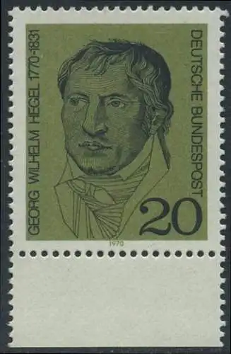 BUND 1970 Michel-Nummer 0617 postfrisch EINZELMARKE RAND unten