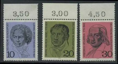 BUND 1970 Michel-Nummer 0616-0618 postfrisch SATZ(3) EINZELMARKEN RÄNDER oben (a)