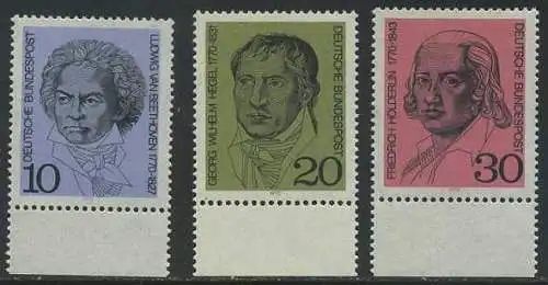 BUND 1970 Michel-Nummer 0616-0618 postfrisch SATZ(3) EINZELMARKEN RÄNDER unten