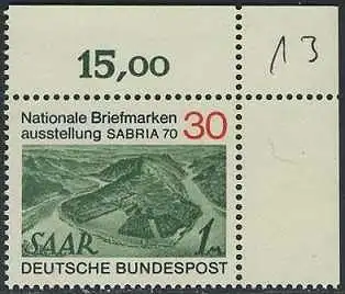 BUND 1970 Michel-Nummer 0619 postfrisch EINZELMARKE ECKRAND oben rechts