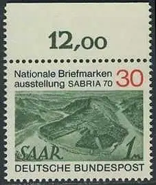 BUND 1970 Michel-Nummer 0619 postfrisch EINZELMARKE RAND oben