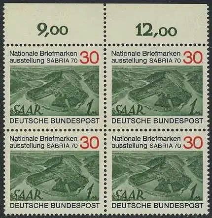 BUND 1970 Michel-Nummer 0619 postfrisch BLOCK RÄNDER oben