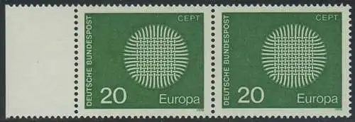 BUND 1970 Michel-Nummer 0620 postfrisch horiz.PAAR RAND links