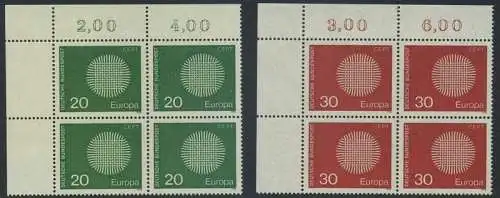BUND 1970 Michel-Nummer 0620-0621 postfrisch SATZ(2) BLÖCKE ECKRAND oben links