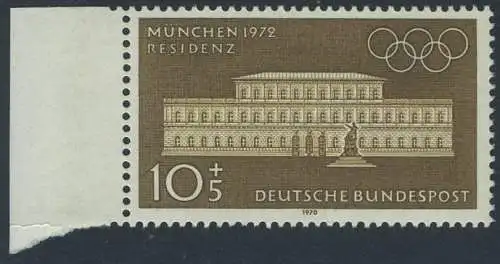 BUND 1970 Michel-Nummer 0624 postfrisch EINZELMARKE RAND links