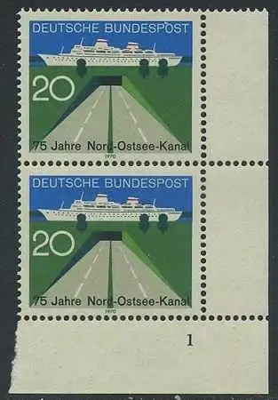 BUND 1970 Michel-Nummer 0628 postfrisch vert.PAAR ECKRAND unten rechts
