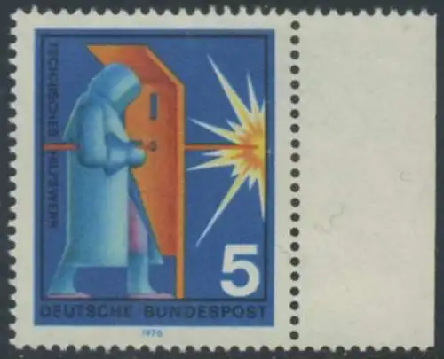 BUND 1970 Michel-Nummer 0629 postfrisch EINZELMARKE RAND rechts