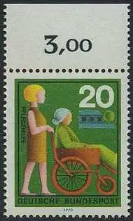 BUND 1970 Michel-Nummer 0631 postfrisch EINZELMARKE RAND oben