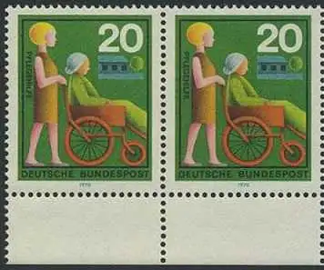 BUND 1970 Michel-Nummer 0631 postfrisch horiz.PAAR RÄNDER unten