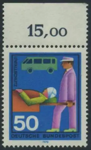 BUND 1970 Michel-Nummer 0633 postfrisch EINZELMARKE RAND oben