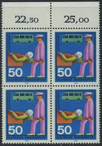 BUND 1970 Michel-Nummer 0633 postfrisch BLOCK RÄNDER oben