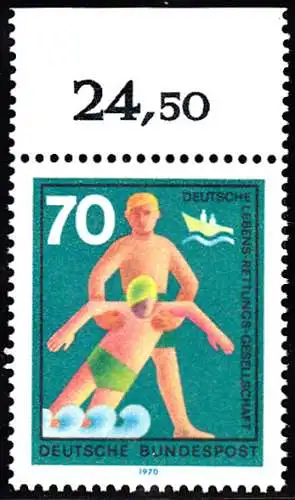 BUND 1970 Michel-Nummer 0634 postfrisch EINZELMARKE RAND oben (b)