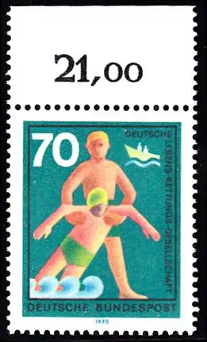 BUND 1970 Michel-Nummer 0634 postfrisch EINZELMARKE RAND oben (a)