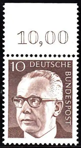 BUND 1970 Michel-Nummer 0636 postfrisch EINZELMARKE RAND oben (b)