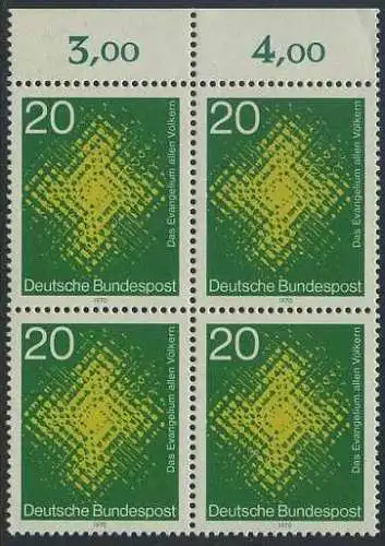 BUND 1970 Michel-Nummer 0647 postfrisch BLOCK RÄNDER oben (a)