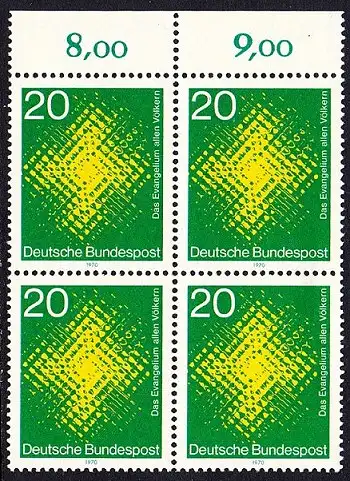 BUND 1970 Michel-Nummer 0647 postfrisch BLOCK RÄNDER oben (b)