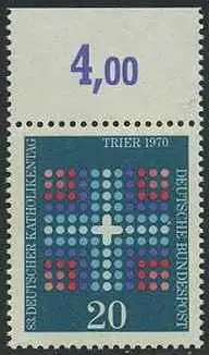 BUND 1970 Michel-Nummer 0648 postfrisch EINZELMARKE RAND oben (b)