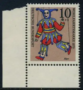 BUND 1970 Michel-Nummer 0650 postfrisch EINZELMARKE ECKRAND unten links