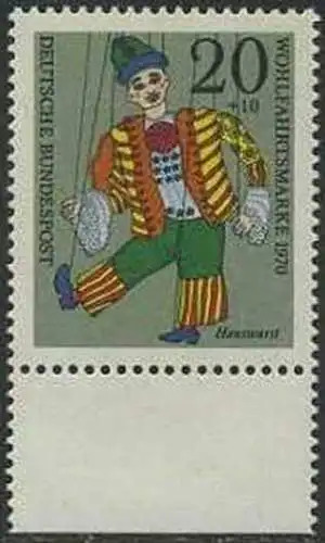 BUND 1970 Michel-Nummer 0651 postfrisch EINZELMARKE RAND unten