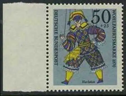 BUND 1970 Michel-Nummer 0653 postfrisch EINZELMARKE RAND links