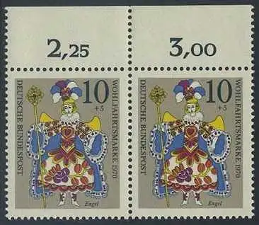 BUND 1970 Michel-Nummer 0655 postfrisch horiz.PAAR RAND oben