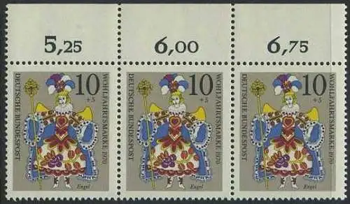 BUND 1970 Michel-Nummer 0655 postfrisch horiz.STRIP(3) RAND oben